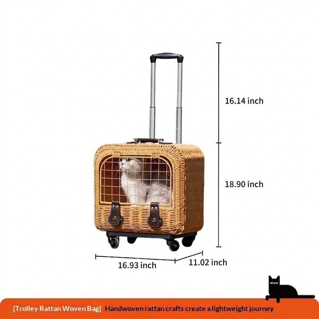 Portable Woven Rattan Pet Carrier With Handle