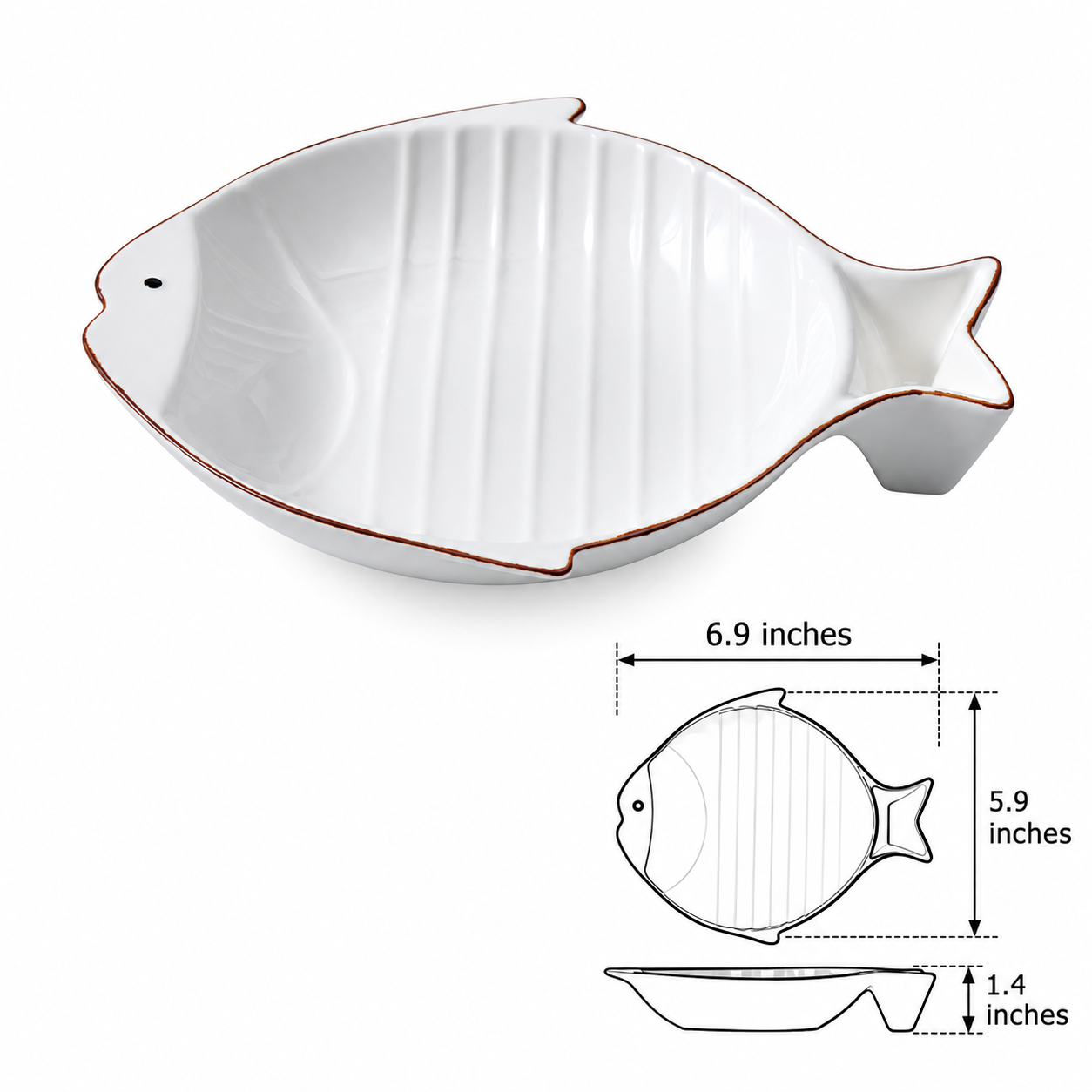 Pet Fish-Shaped Ceramic Food Feeding Bowl