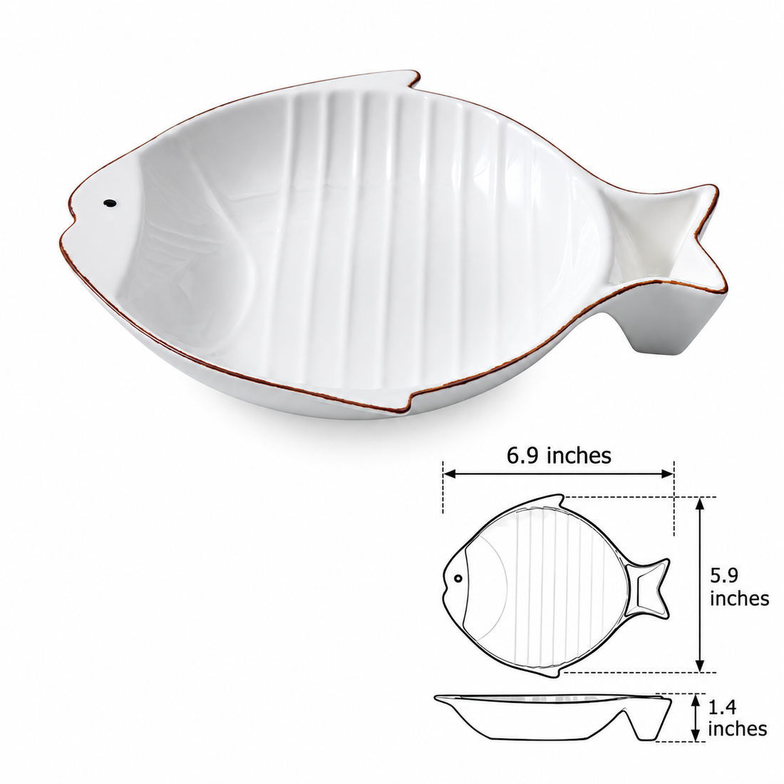 Pet Fish-Shaped Ceramic Food Feeding Bowl