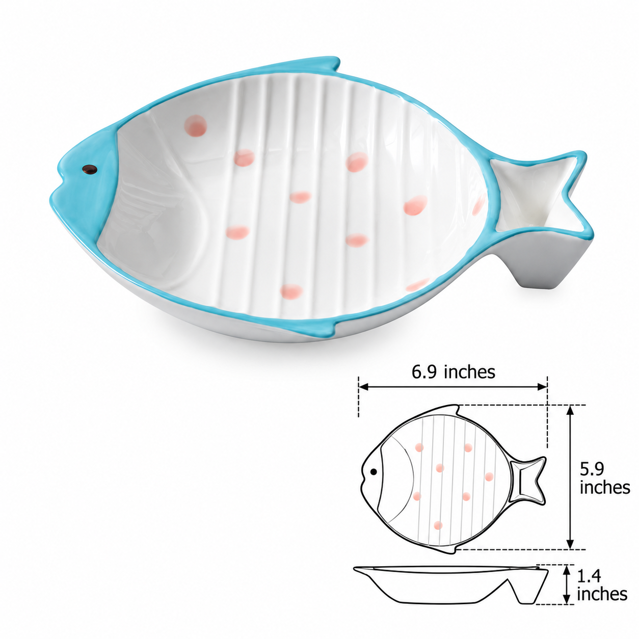 Pet Fish-Shaped Ceramic Food Feeding Bowl
