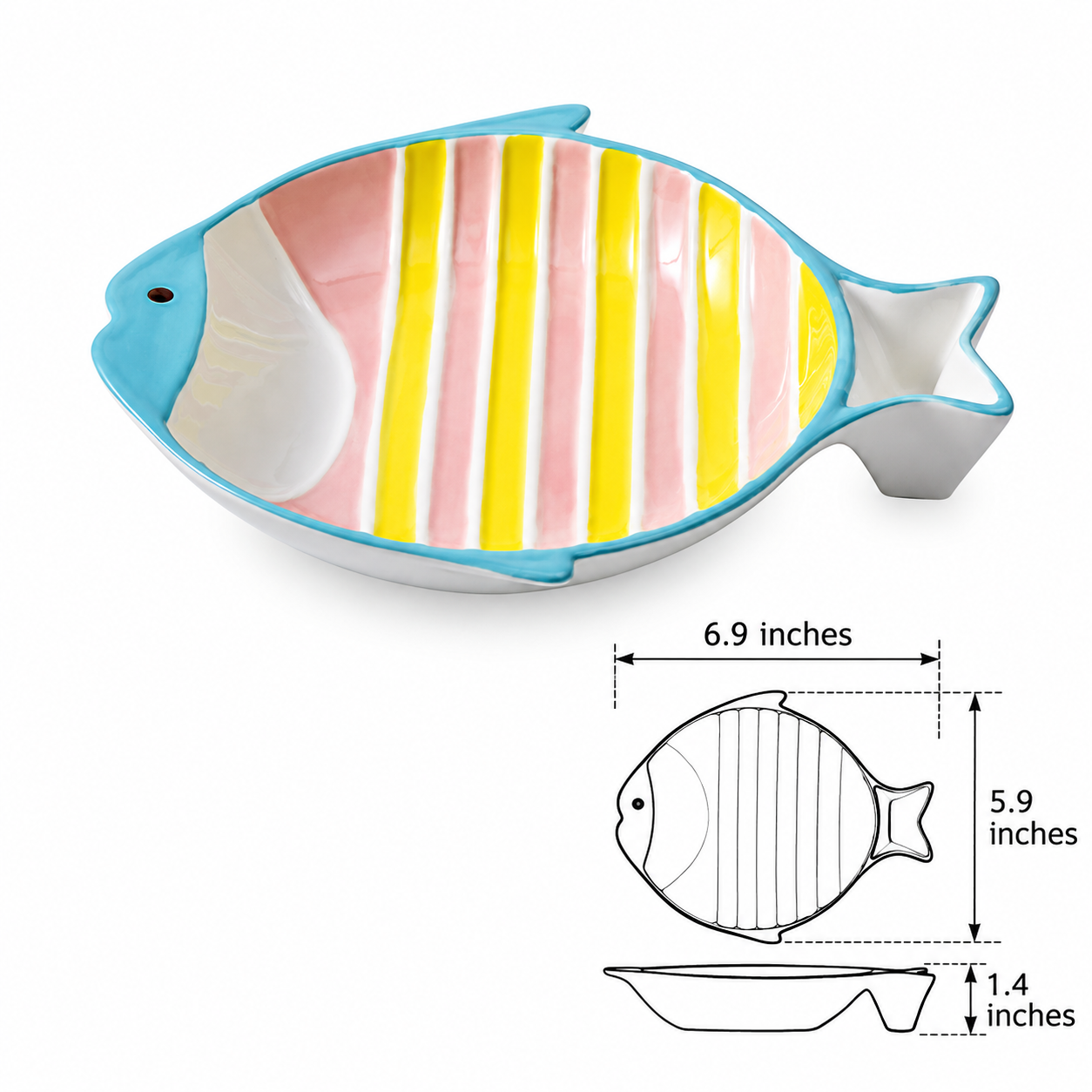 Pet Fish-Shaped Ceramic Food Feeding Bowl