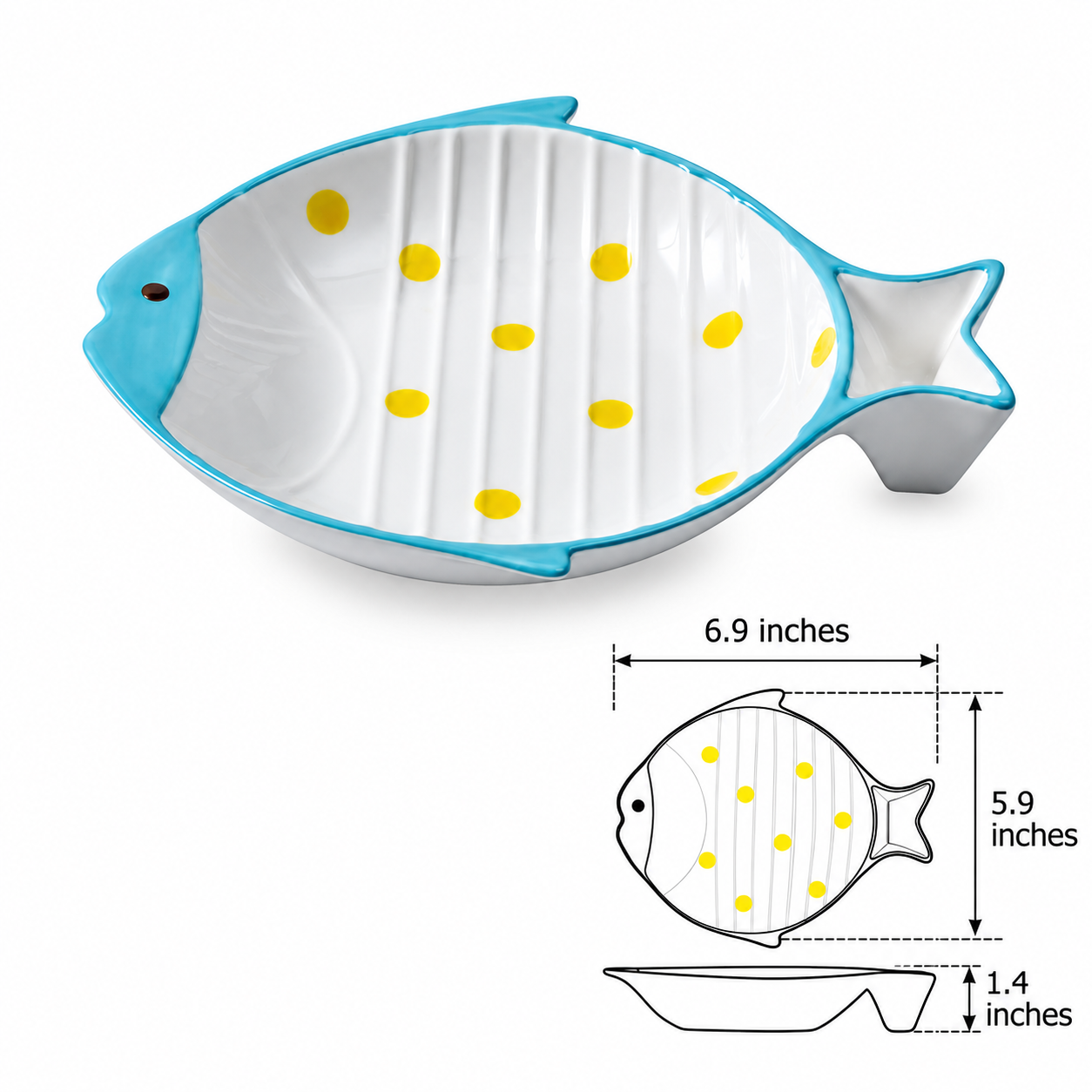 Pet Fish-Shaped Ceramic Food Feeding Bowl